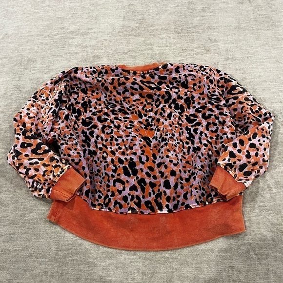 Joy Lab Crop Top Sweatshirt S Crew Leopard Orange Pink Black Size M - Picture 5 of 5